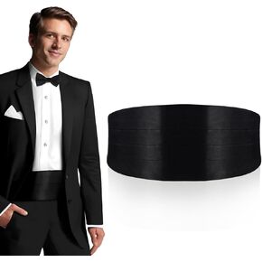 رجال Cumberbund أسود لـ Tuxedo 34 "Cumberbunds العريضة للرجال مع الفرقة المرنة ساتان ساتان أسود Cumberbund للرجال للأحداث الرسمية حفل زفاف