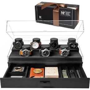 Holme & Hadfield Premium 7-Slot Wooden Watch Display Case – Large Handcrafted Men’s Watch Box with Accessory Drawer, Hinged Cover, Leather Lining –Father’s Day Gift for Men – Luxury Built to Last