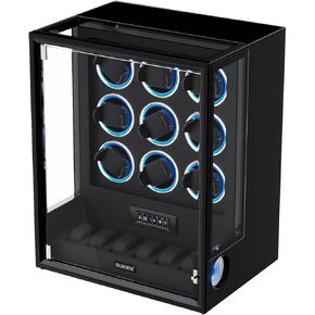 Dukwin Photeprint Lock Watch Watch ، 8 TPD Watches Winder لـ 6/9 ساعات أوتوماتيكية مع 6 حاملي للساعات ، شاشة LCD ، وسادة قابلة للتعديل وضوء LED المتغير ل gentles والسيدات