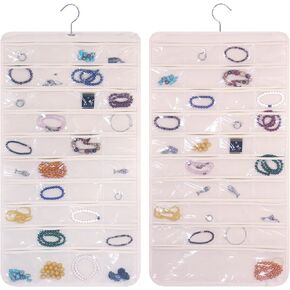 DIOMMELL 2 Pack Hanging Jewelry Organizer with 80 Pockets Jewelry Storage for Earrings Necklace Bracelet Ring Accessory, Beige