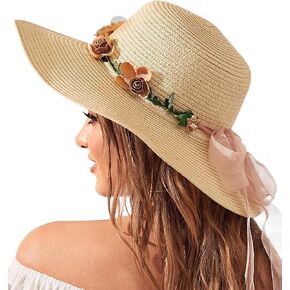 Beach Hats for Women, Wide Brim Sun Straw Hat for Women, Sun Hat UPF 50+ UV Protection