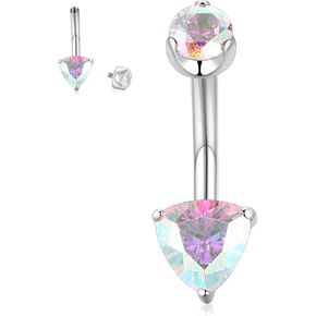 PEAKLINK G23 Titanium Belly Button Ring 14G Belly Piercing 10mm Navel Ring Internal Thread Navel Piercing Jewelry Triangle CZ Navel Belly Barbell Stud for Women