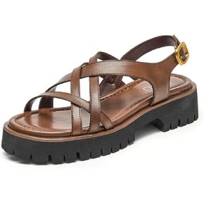 BEAU TODAY Gladiator Sandals for Women,Platform Strappy Sandals for Women,Chunky Casual Open Toe Slip on Leather Shoes,Lightweight Ankle Strap Dressy Summer Shoes