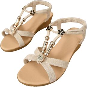 SweatyRocks Women's Floral Wedge Sandals Open Toe Ankle Strap Strappy Slide Sandals