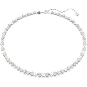 Swarovski Matrix Tennis Necklace, Crystal Pearl, Round Cut, Clear, Rhodium Finish
