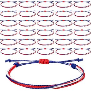 300 Pcs Fourth of July Friendship Bracelets Bulk Red White and Blue Adjustable Braided Patriotic String Bracelets USA Independence Day Jewelry Gift for Women Men Fourth of July Party Favors