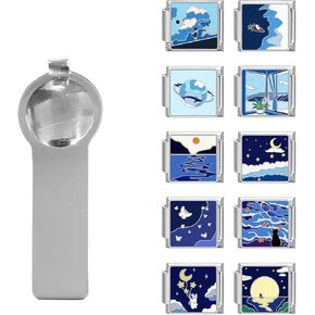 papasgix Italian Charm Bracelet Charms Pack Links Bulk with Opening Tool 9mm Italian Charms 10 Blue Italian Modular Bracelet Links Handmade DIY Jewelry Flowers Night Sky