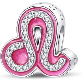925 sterling Silver Zodiac Signs Charms يناسب أساور Pandora Constellation Constellation Charm for Bracelets Pink with 5a Zirconia Cubic for Women Birthday Cermony Diy Jewelry Gift