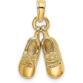 3D Moveable Baby Booties Charm In Real 14k Yellow Gold 11 mm x 12 mm