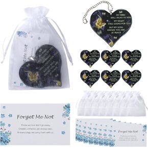 Funeral Favors 50 Sets for Guests, Heart Charms | Memorial Prayer Cards for Celebration of Life Favors, Funeral Keepsakes for a Memorial Service, Bulk Ideas Sympathy Gifts Funeral Products