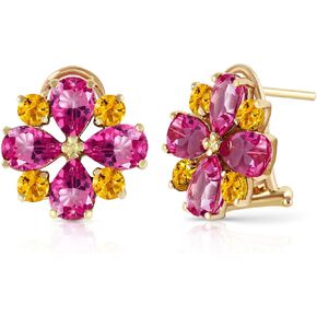 Galaxy Gold GG 14K Gold Gold Pink Topaz و Citrine French Clip أقراط الزهرة