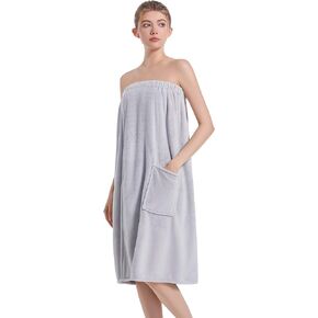 Towel Wrap For Women After Shower，Plush Bath Robe Female，Sauna Spa Wrap Around Towels With Pockets