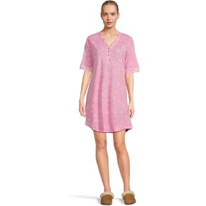 Karen Neuburger Women's Tuscan Sun Elbow Sleeve Henley Sleepshirt with Twin Print