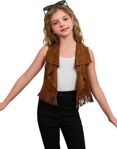 Soly Hux Girl's Cute Olcyless Fringe Suede Sets Western Western Cardigan Strendy Fall Wear Outerwear in Saudi Arabia