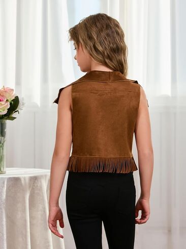 Soly Hux Girl's Cute Olcyless Fringe Suede Sets Western Western Cardigan Strendy Fall Wear Outerwear in Saudi Arabia