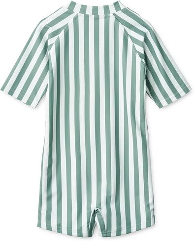 Girls One Piece Swimsuit Zipper Long Sleeve Rash Guard Green Striped Sunsuit Seersucker Bathing Suit with Ruffle Butt in Saudi Arabia