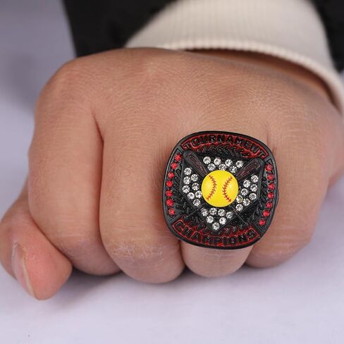 12 PCS PACK SOFTBALL TOURNAMENT AWARD gold silver black CHAMPIONSHIP RING WITH YELLOW SOFTBALL ON TOP SIZE 9 in Kuwait