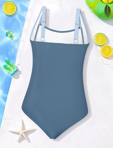 Girl Swimsuit One Piece Bathing Suit for Girls Solid Color Ruched Adjustable Straps Padded Swimwear 9-16y in Saudi Arabia