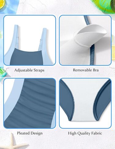 Girl Swimsuit One Piece Bathing Suit for Girls Solid Color Ruched Adjustable Straps Padded Swimwear 9-16y in Saudi Arabia