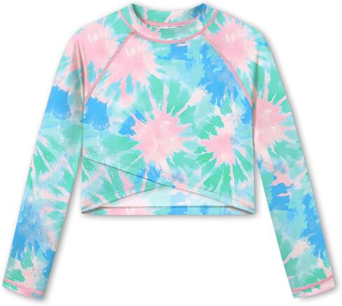 BesserBay Girls Rash Guard UPF 50+ Long Sleeve Mock Neck Crossover Hem Swim Crop Top 4-14 Years in Kuwait