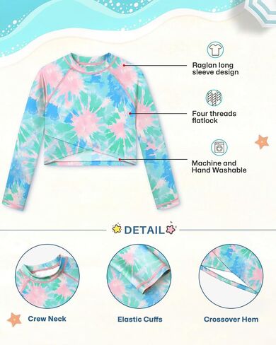 BesserBay Girls Rash Guard UPF 50+ Long Sleeve Mock Neck Crossover Hem Swim Crop Top 4-14 Years in Kuwait