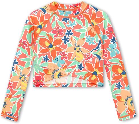 BesserBay Girls Rash Guard UPF 50+ Long Sleeve Mock Neck Crossover Hem Swim Crop Top 4-14 Years in Kuwait