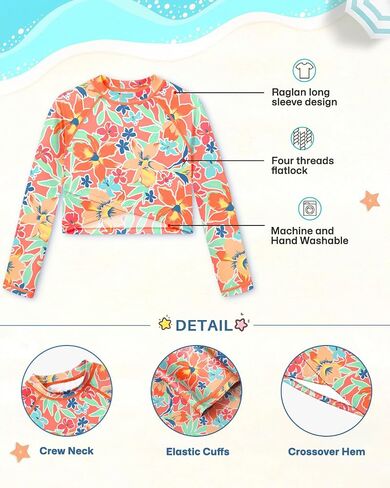 BesserBay Girls Rash Guard UPF 50+ Long Sleeve Mock Neck Crossover Hem Swim Crop Top 4-14 Years in Kuwait