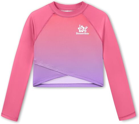 BesserBay Girls Rash Guard UPF 50+ Long Sleeve Mock Neck Crossover Hem Swim Crop Top 4-14 Years in Kuwait
