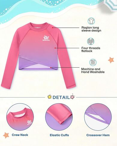 BesserBay Girls Rash Guard UPF 50+ Long Sleeve Mock Neck Crossover Hem Swim Crop Top 4-14 Years in Kuwait