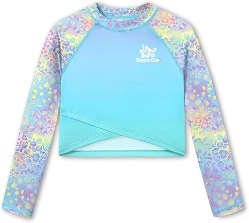 Besserbay Girls Upf 50+ Long Sleeve Mock Neck Crossover Hem Swim Crop Top 4-12 Years in Kuwait