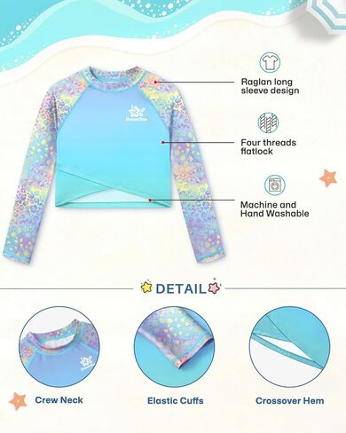 Besserbay Girls Upf 50+ Long Sleeve Mock Neck Crossover Hem Swim Crop Top 4-12 Years in Kuwait