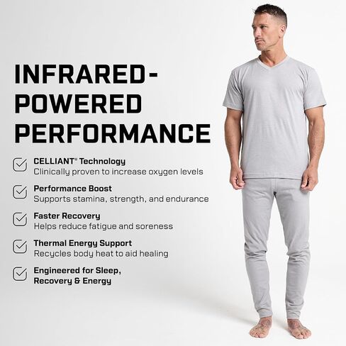 Infrared Sleepwear V-Neck Shirt for Men – CELLIANT Recovery Short Sleeve Top, Made in USA, for Post-Workout Recovery in Saudi Arabia