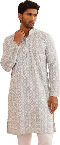 Sojanya (Since 1958 Men'S Ethnic Motifs Embroidered Regular Thread Work Cotton Long Kurta in Saudi Arabia
