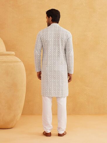 Sojanya (Since 1958 Men'S Ethnic Motifs Embroidered Regular Thread Work Cotton Long Kurta in Saudi Arabia