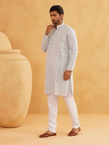 Sojanya (Since 1958 Men'S Ethnic Motifs Embroidered Regular Thread Work Cotton Long Kurta in Saudi Arabia