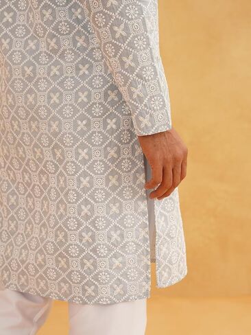 Sojanya (Since 1958 Men'S Ethnic Motifs Embroidered Regular Thread Work Cotton Long Kurta in Saudi Arabia