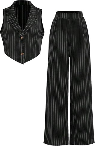 Floerns Girl's 2 Piece Outfits Elegant Striped Sleeveless Suit Vest & Long Elastic Casual Pants Set in Saudi Arabia