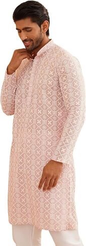 Sojanya (Since 1958 Men'S Ethnic Motifs Embroidered Regular Thread Work Cotton Long Kurta in Saudi Arabia