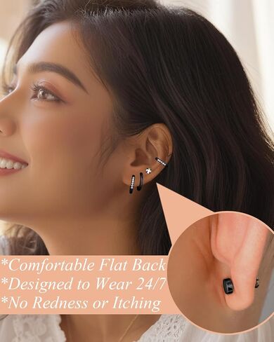 Surgical Steel Stud Earrings for Women, Hypoallergenic Flat Back Earrings for Sensitive Ears, Small Cartilage Huggie Hoop Earrings Ball CZ Opal Screw Back Stud Earrings for Women Men in Saudi Arabia