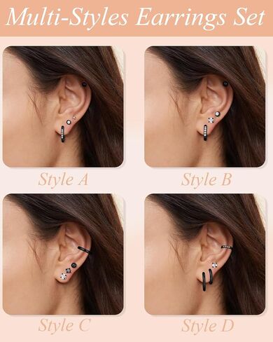 Surgical Steel Stud Earrings for Women, Hypoallergenic Flat Back Earrings for Sensitive Ears, Small Cartilage Huggie Hoop Earrings Ball CZ Opal Screw Back Stud Earrings for Women Men in Saudi Arabia