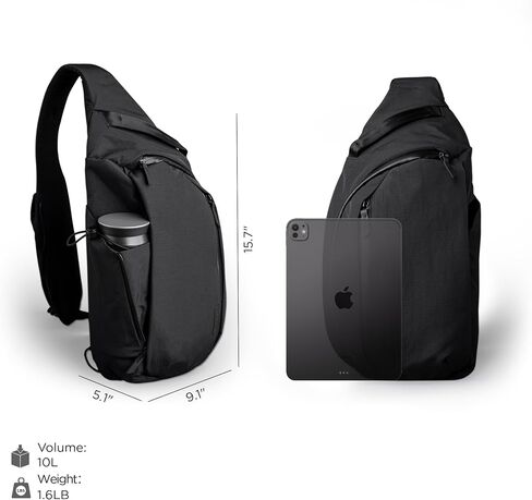 Alpaka Metro Crossbody الكتف الأيسر 10L - Crossbody Bag Men ، حقيبة الظهر حبال - تناسب 11 بوصة - كتف واحد مع ykk zipper - جيب زجاجة ماء قابلة للتوسيع - كم الهاتف - أسود أكوفلوكس 210d in Saudi Arabia