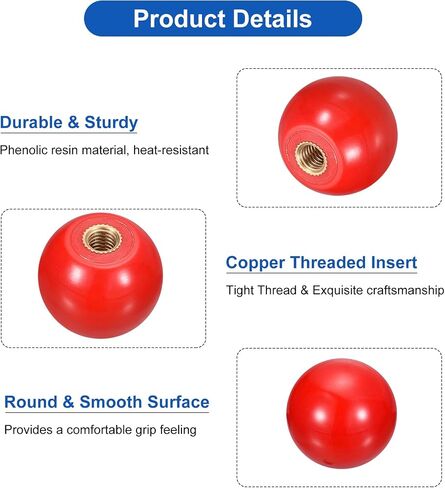 uxcell 5Pcs Threaded Ball Knobs, M8 Female Thread Thermoset Ball Knob 40mm Dia Round Operation Ball Handles with Copper Insert for Machine Lever Handle, Black in Saudi Arabia