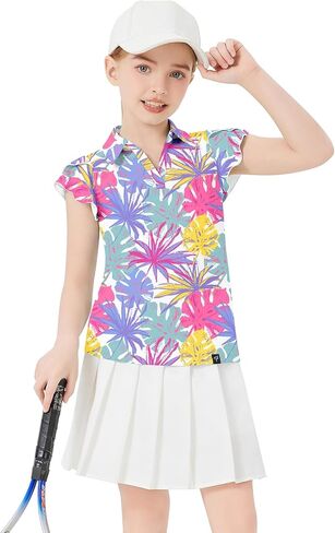 Soneven Girls Girls Sleeve Polo Polo قمصان V-Neck Golf Tennis Tennis Tennis Termorts Dry Dry Commer لمدة 4-14 سنوات in Saudi Arabia
