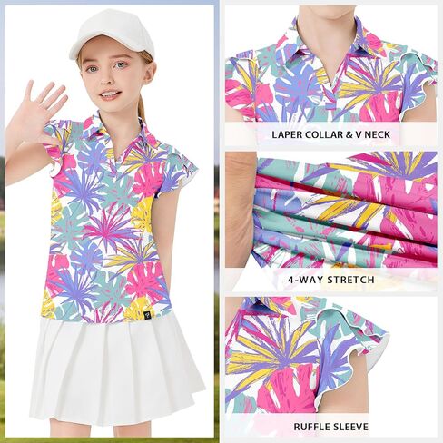Soneven Girls Girls Sleeve Polo Polo قمصان V-Neck Golf Tennis Tennis Tennis Termorts Dry Dry Commer لمدة 4-14 سنوات in Saudi Arabia