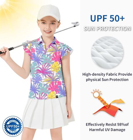 Soneven Girls Girls Sleeve Polo Polo قمصان V-Neck Golf Tennis Tennis Tennis Termorts Dry Dry Commer لمدة 4-14 سنوات in Saudi Arabia