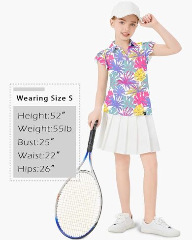Soneven Girls Girls Sleeve Polo Polo قمصان V-Neck Golf Tennis Tennis Tennis Termorts Dry Dry Commer لمدة 4-14 سنوات in Saudi Arabia