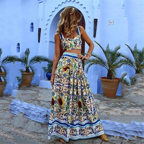 ksotutm 2 Piece Skirt Sets for Women Animal Printed Halter Top High Waist Maxi Skirt Women's Fashion Vacation Outfits in Saudi Arabia