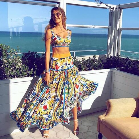 ksotutm 2 Piece Skirt Sets for Women Animal Printed Halter Top High Waist Maxi Skirt Women's Fashion Vacation Outfits in Saudi Arabia
