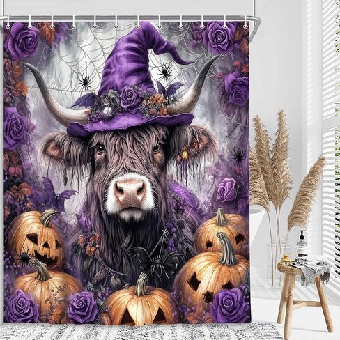 nymb هالوين ستارة الدش، الخفافيش مع اليقطين لخريف دش الستار، نسيج البوليستر للماء ستائر الدش هالوين للحمام، 69x70 في، وشملت ستائر الدش السنانير، أسود in Kuwait