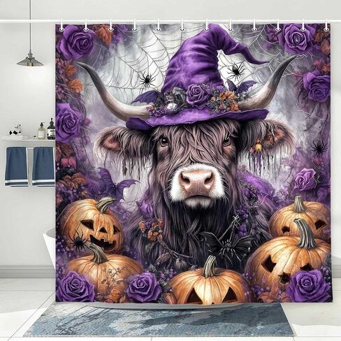 nymb هالوين ستارة الدش، الخفافيش مع اليقطين لخريف دش الستار، نسيج البوليستر للماء ستائر الدش هالوين للحمام، 69x70 في، وشملت ستائر الدش السنانير، أسود in Kuwait